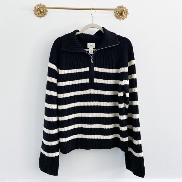 H&M Sweaters - H&M Black Stripe Collar Half Zip Sweater